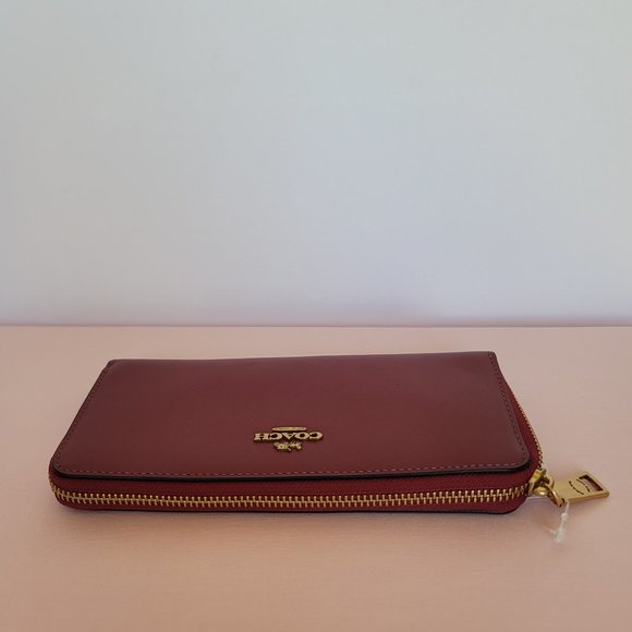 COACH Slim Accordion Smooth Calf Leather Zip-Around Wallet- Cherry color - Picture 9 of 16